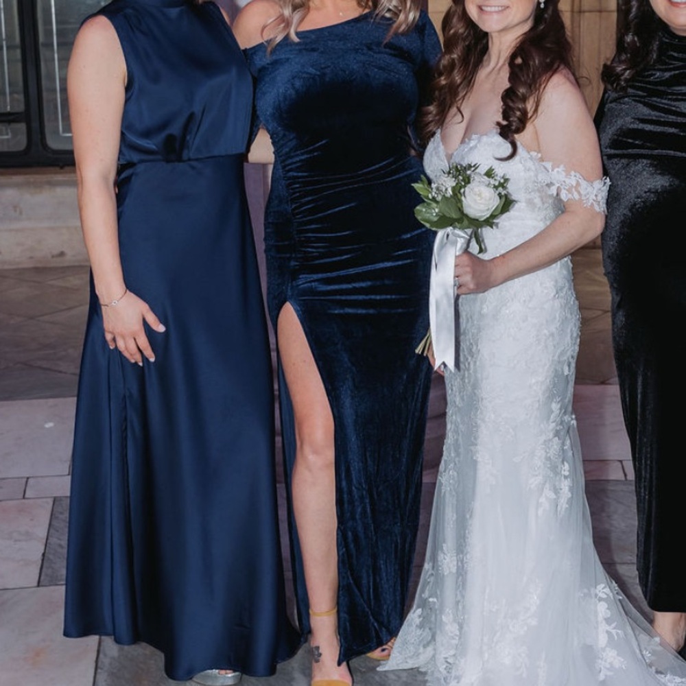 Lulus Notorious Icon Navy Blue Velvet Asymmetrical Maxi Dress - Size L - Picture 2 of 2